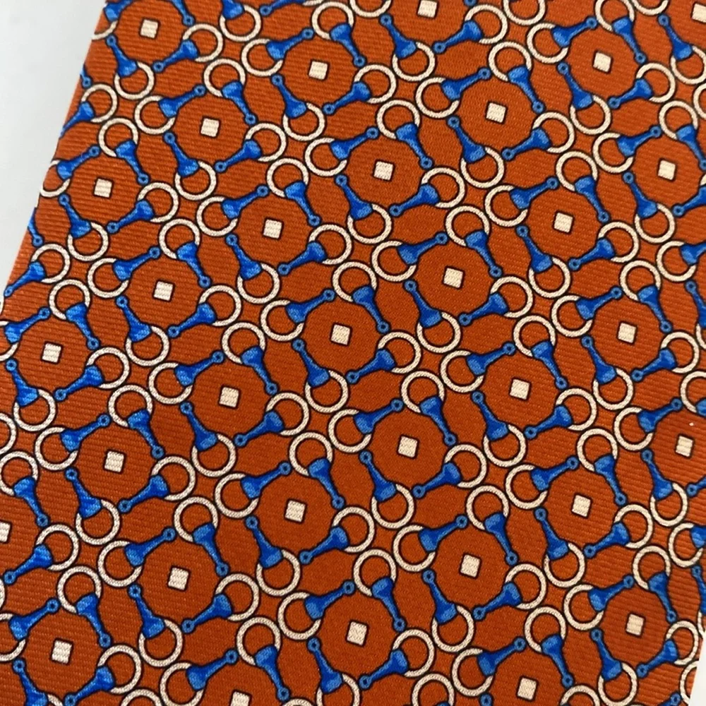 Brooks Brothers 100% Silk Orange, Blue and Gold Necktie. Made in New York